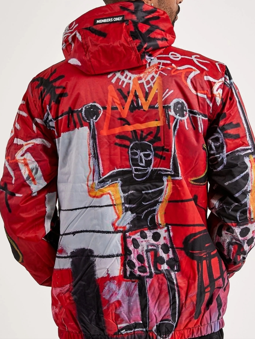 Members Only Red Graphic Hooded Windbreaker Jacket